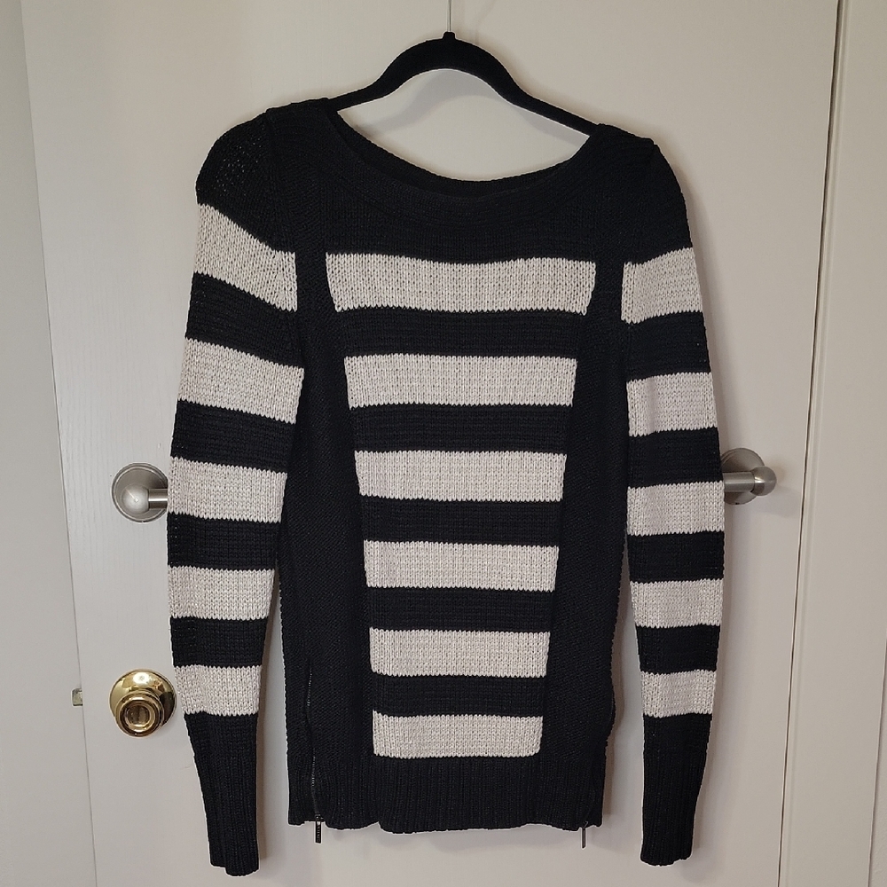 Calvin Klein Black and White Striped Sweater Size Small